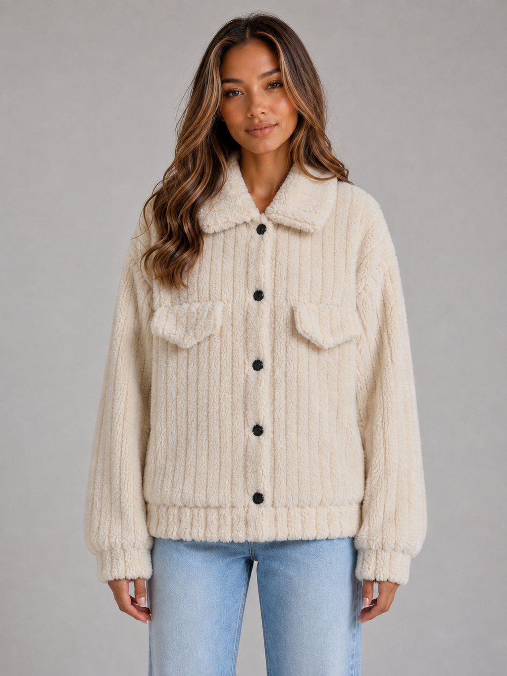 Women's Plush Teddy Collared Jacket