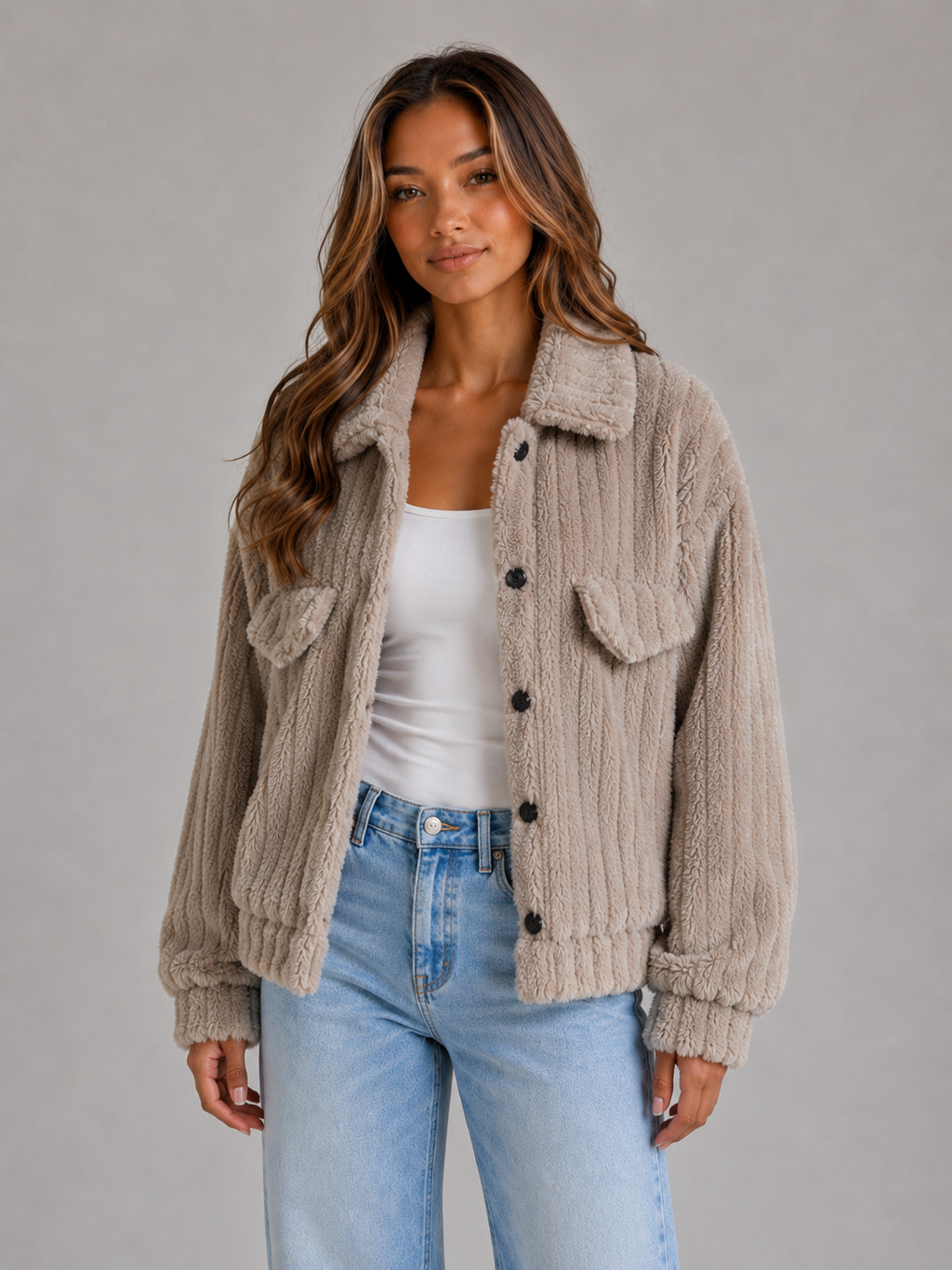 Women's Plush Teddy Collared Jacket