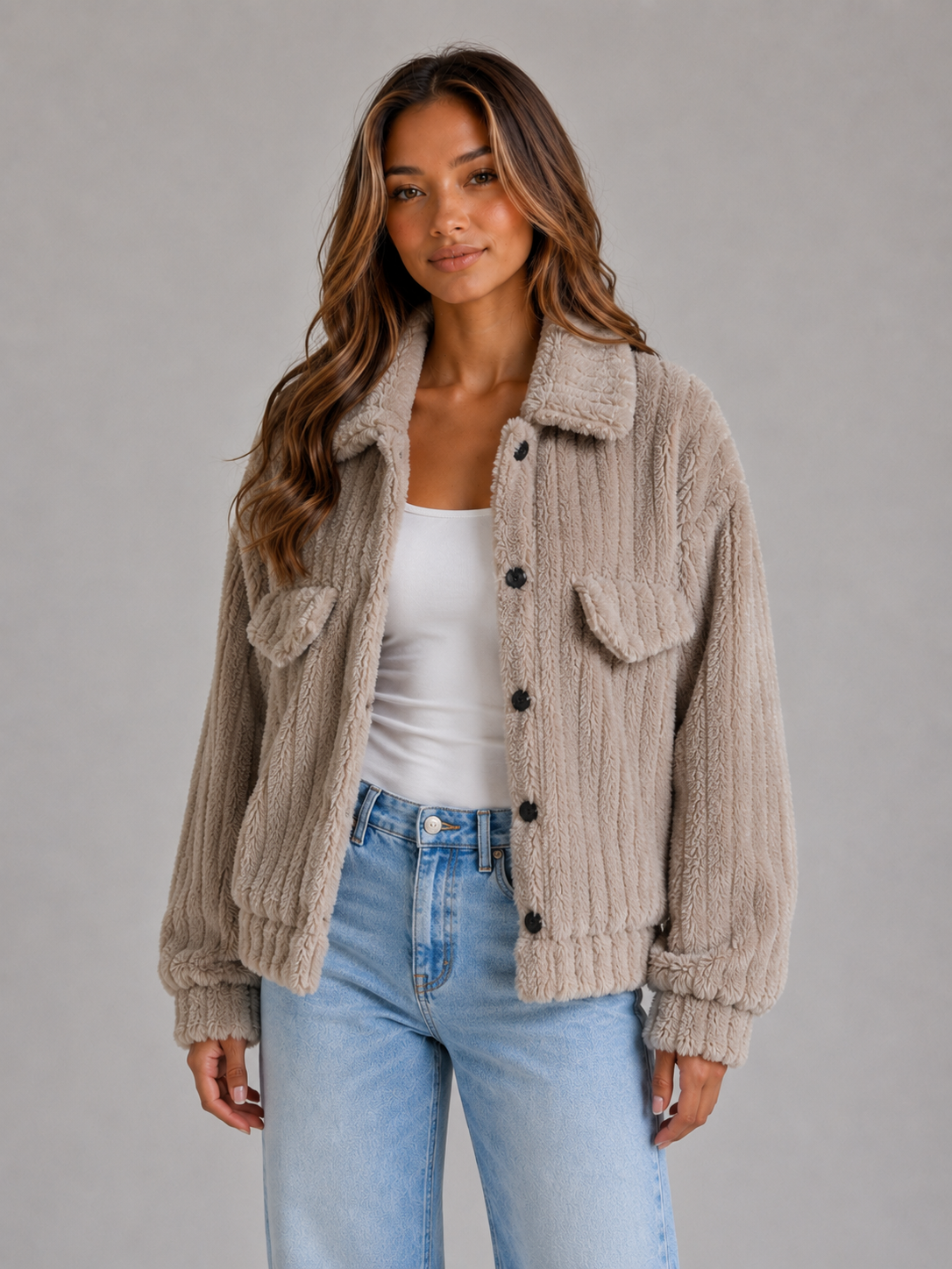 Women's Plush Teddy Collared Jacket