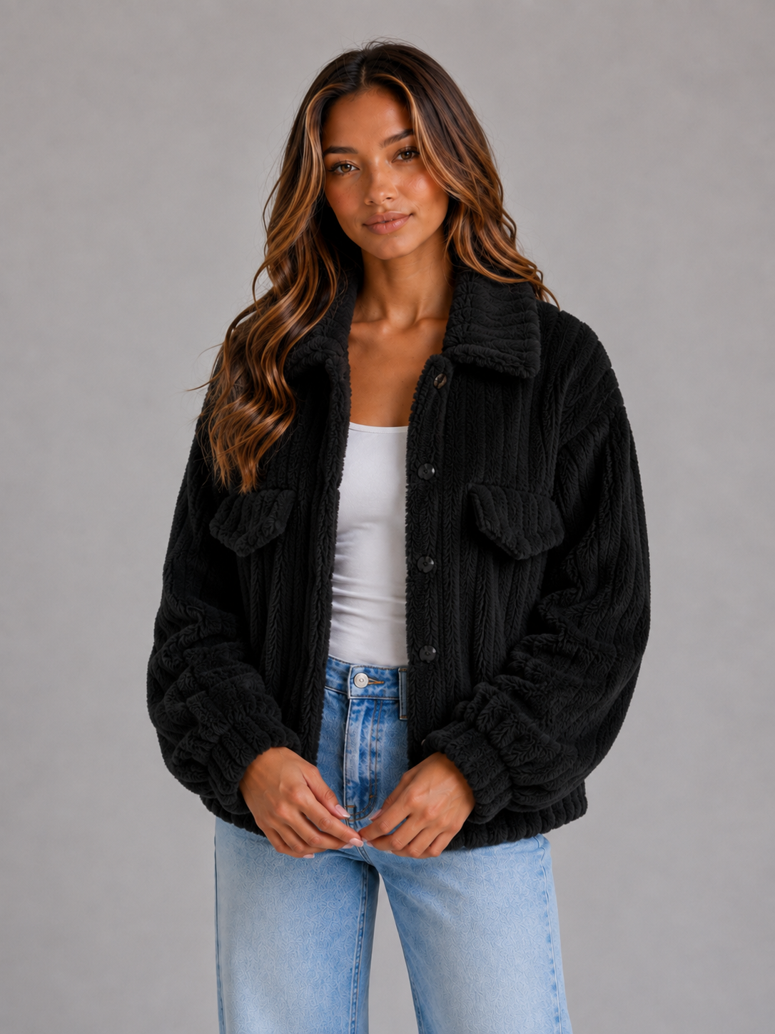 Women's Plush Teddy Collared Jacket