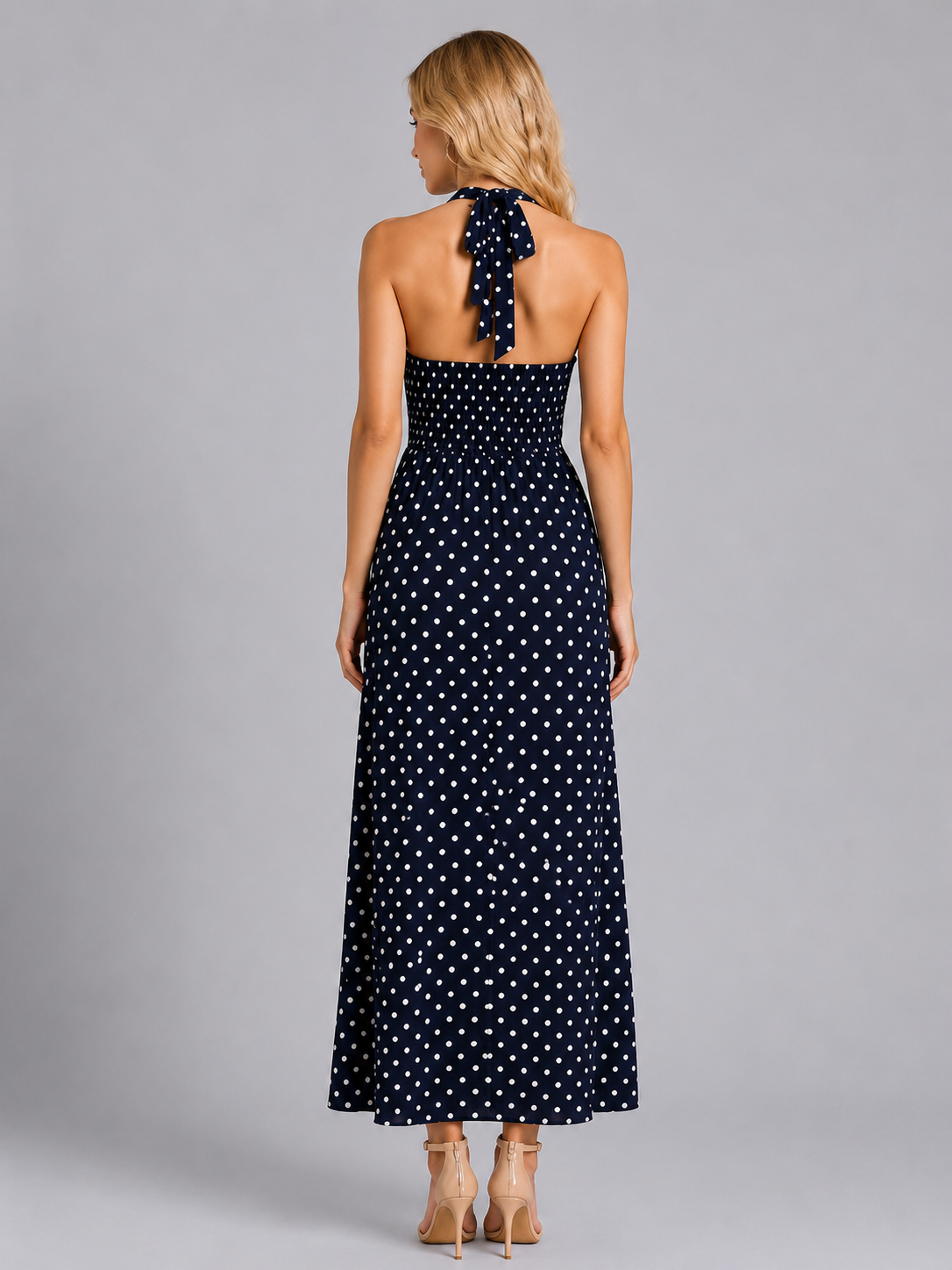 Women's Polka Dot Halter Maxi Dress for Summer Occasions