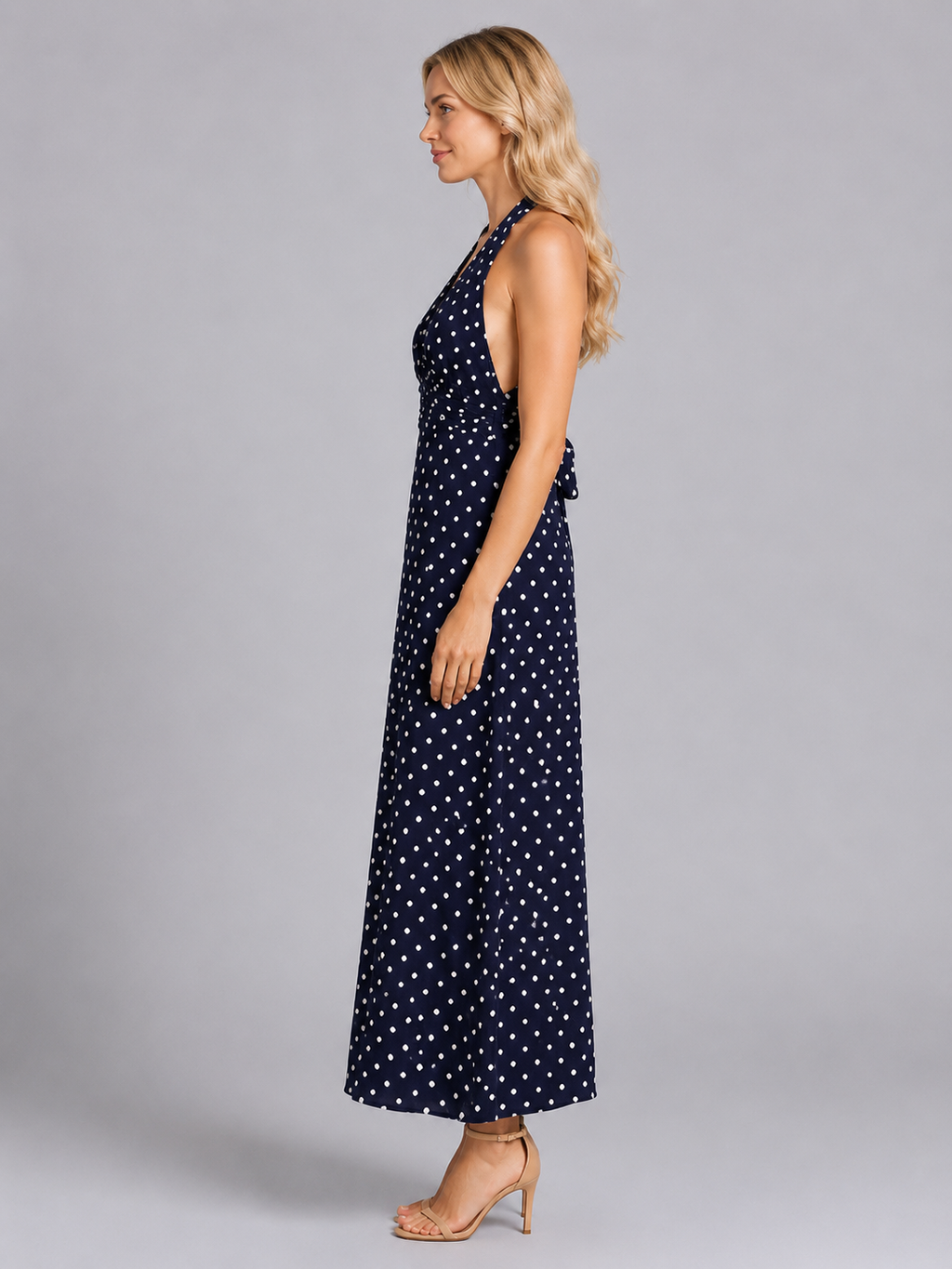 Women's Polka Dot Halter Maxi Dress for Summer Occasions