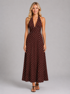 Women's Polka Dot Halter Maxi Dress for Summer Occasions