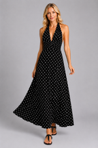Women's Polka Dot Halter Maxi Dress for Summer Occasions