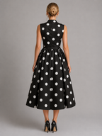 Women's Polka Dot Midi Dress with V-Neck