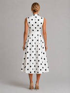 Women's Polka Dot Midi Dress with V-Neck