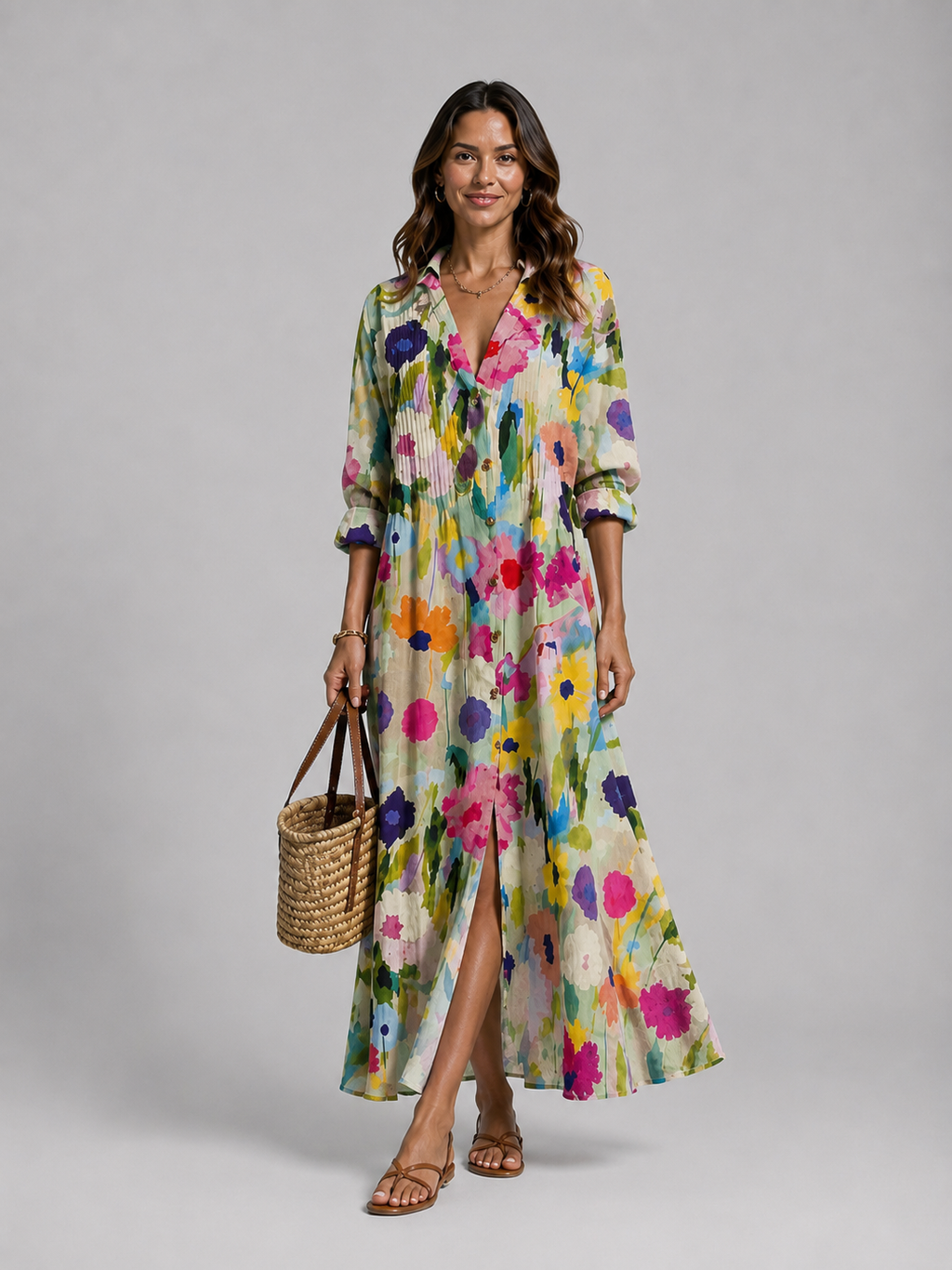 Women's Printed Shirt Maxi Dress for Everyday Wear