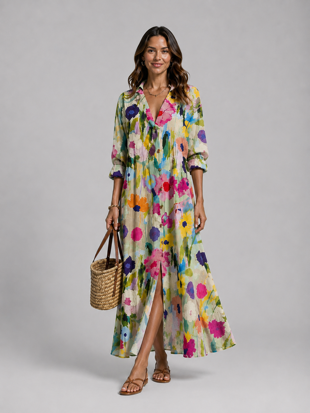 Women's Printed Shirt Maxi Dress for Everyday Wear