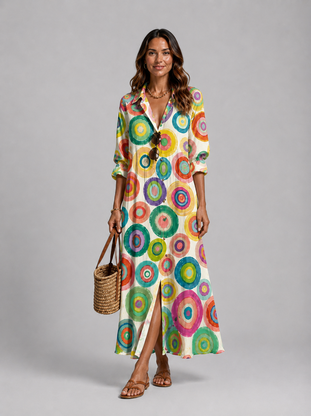 Women's Printed Shirt Maxi Dress for Everyday Wear