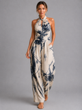 Women's Printed Wide-Leg Jumpsuit with Halter Neckline