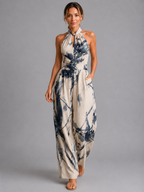 Women's Printed Wide-Leg Jumpsuit with Halter Neckline