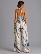 Women's Printed Wide-Leg Jumpsuit with Halter Neckline