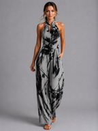 Women's Printed Wide-Leg Jumpsuit with Halter Neckline