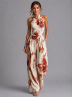 Women's Printed Wide-Leg Jumpsuit with Halter Neckline