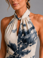 Women's Printed Wide-Leg Jumpsuit with Halter Neckline