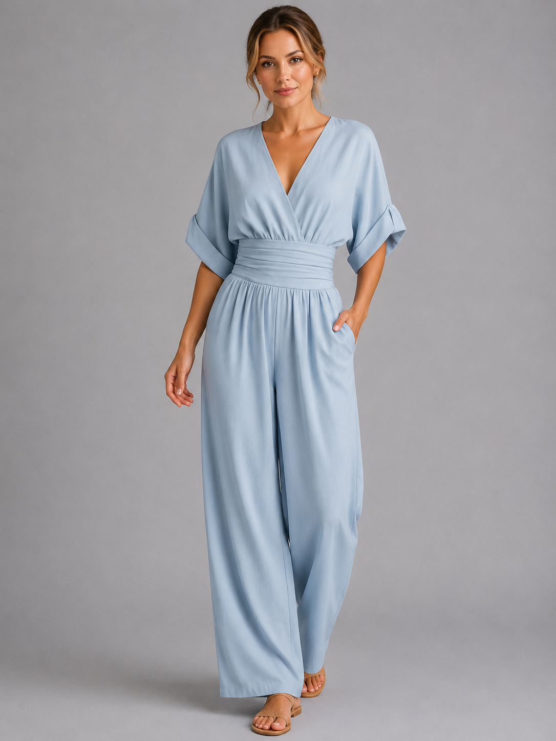 Women's Wide-Leg Jumpsuit with Cinched Waist