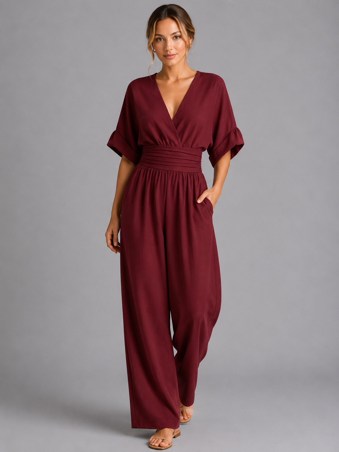 Women's Wide-Leg Jumpsuit with Cinched Waist