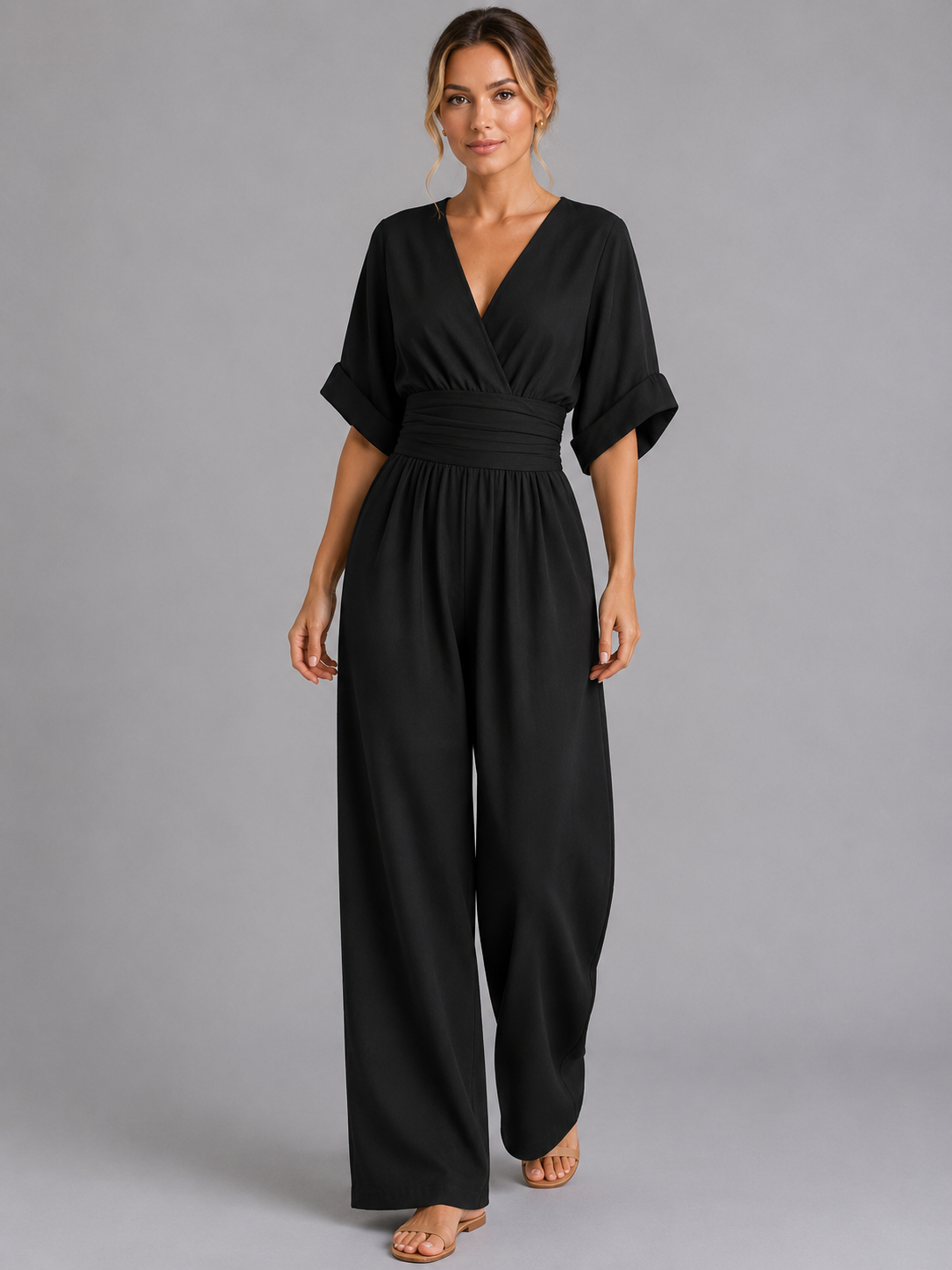 Women's Wide-Leg Jumpsuit with Cinched Waist