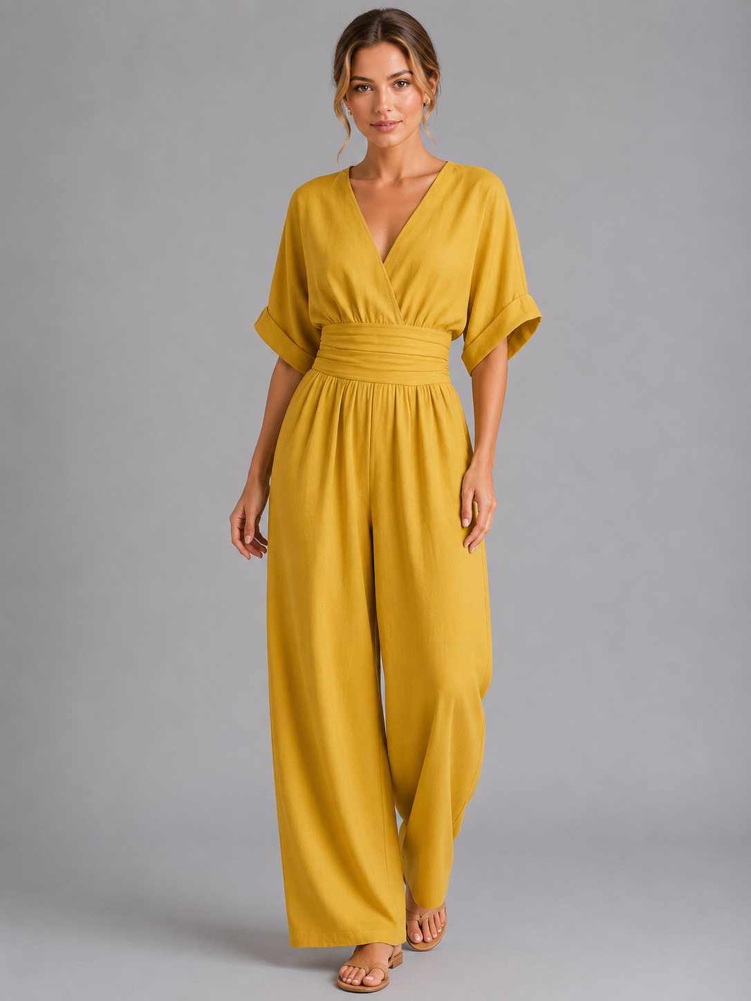 Women's Wide-Leg Jumpsuit with Cinched Waist