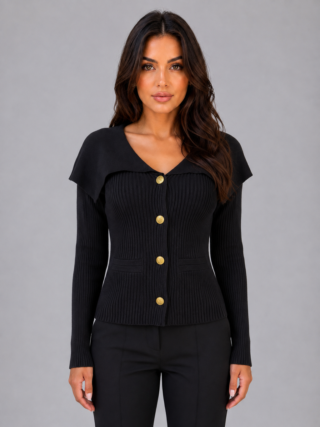 Women's Ribbed Cape Collar Cardigan