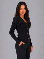 Women's Ribbed Cape Collar Cardigan