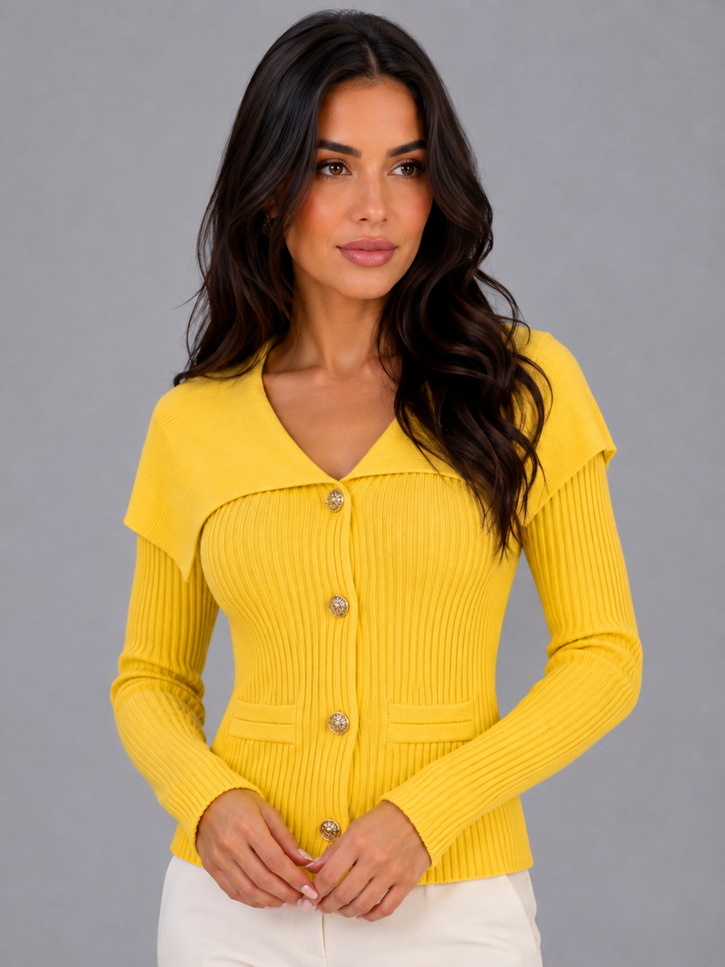 Women's Ribbed Cape Collar Cardigan