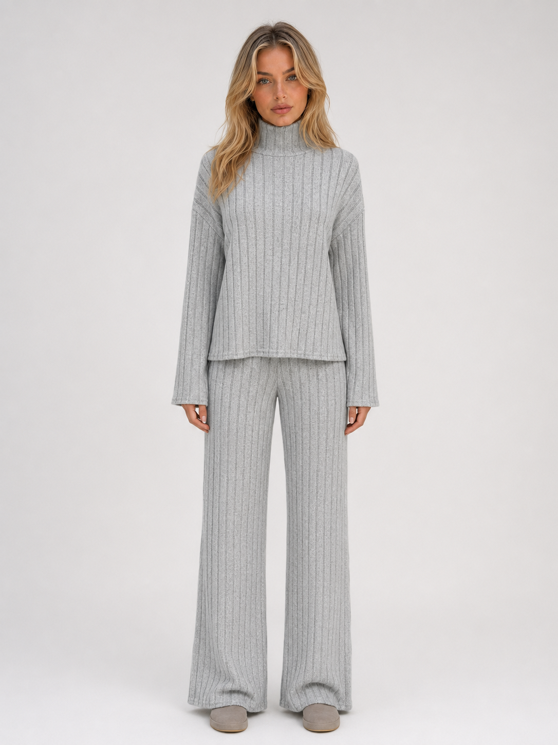 Women's Ribbed Knit Roll Neck Lounge Set