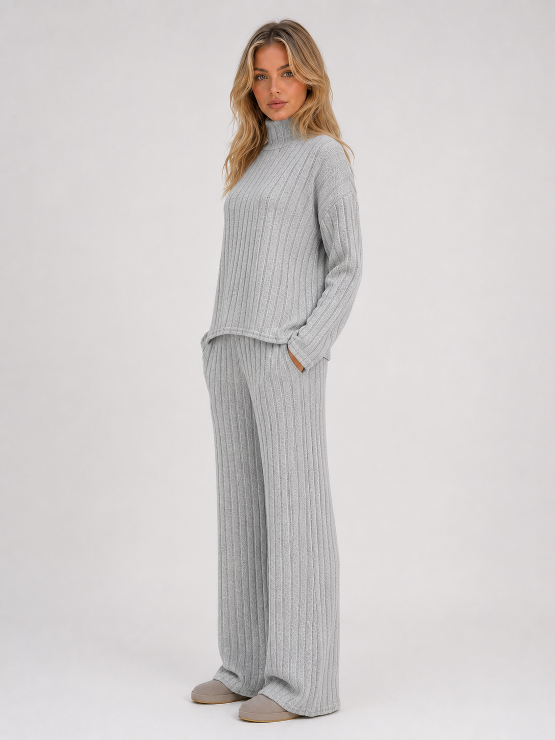 Women's Ribbed Knit Roll Neck Lounge Set
