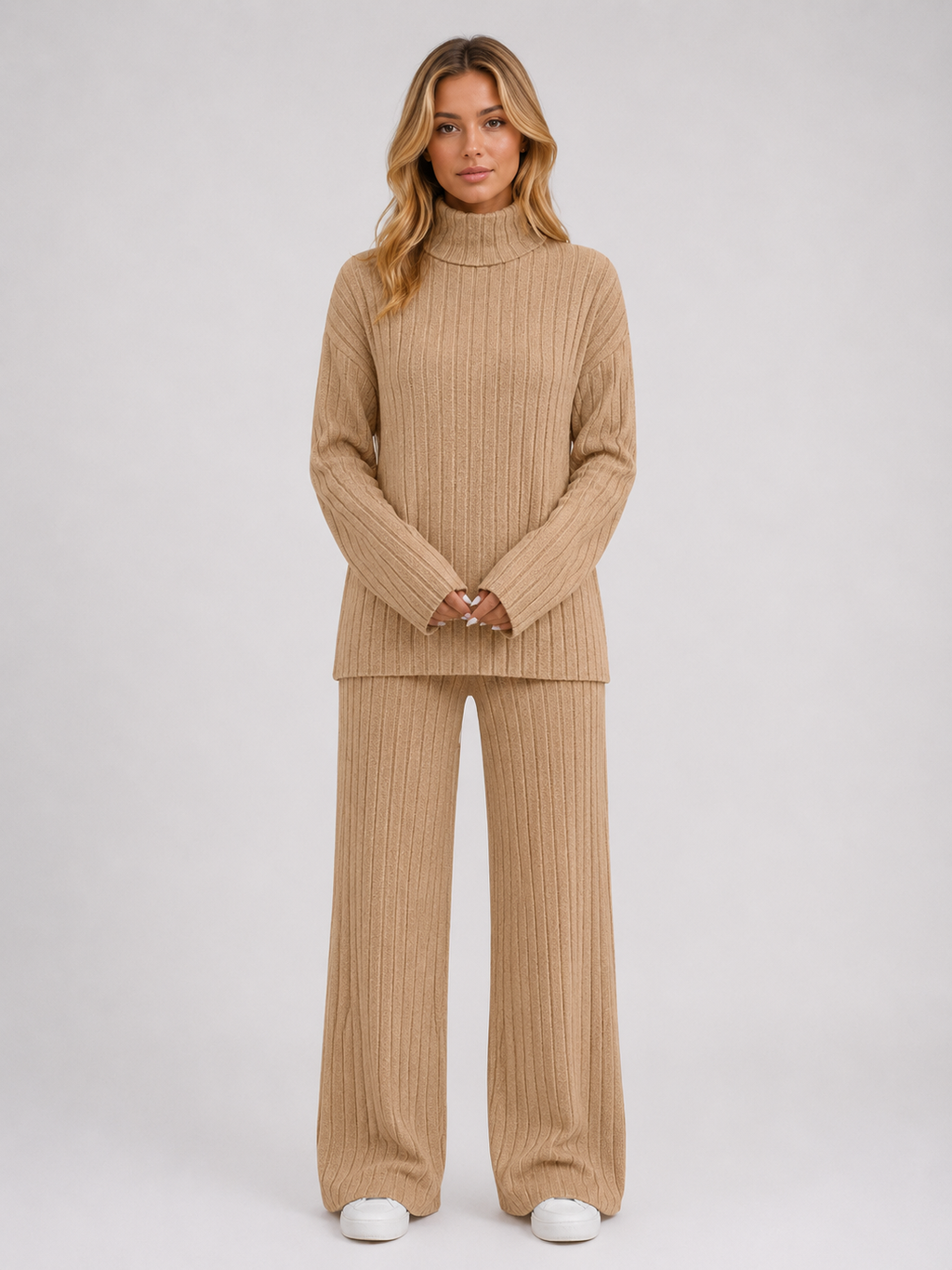 Women's Ribbed Knit Roll Neck Lounge Set