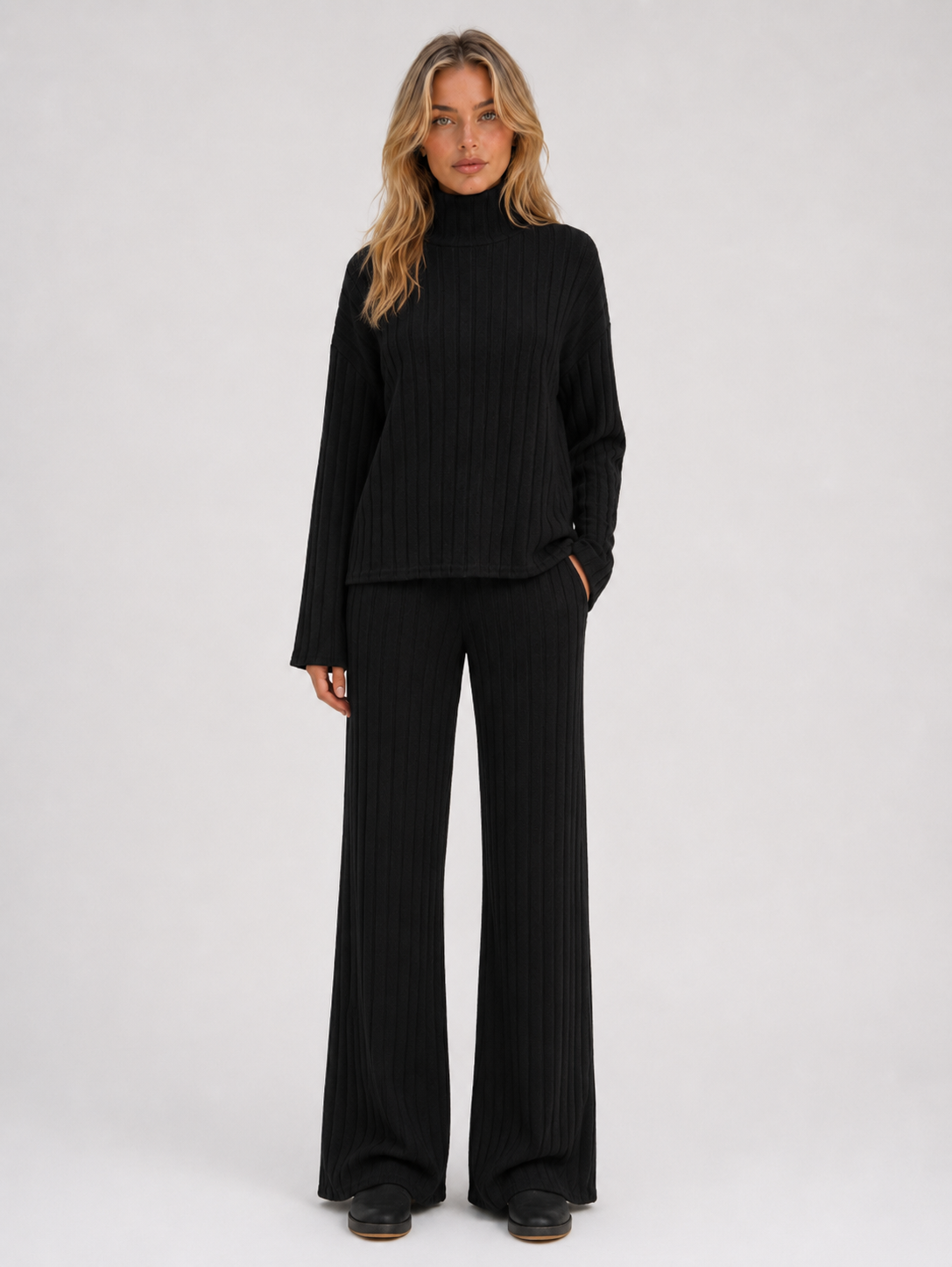Women's Ribbed Knit Roll Neck Lounge Set
