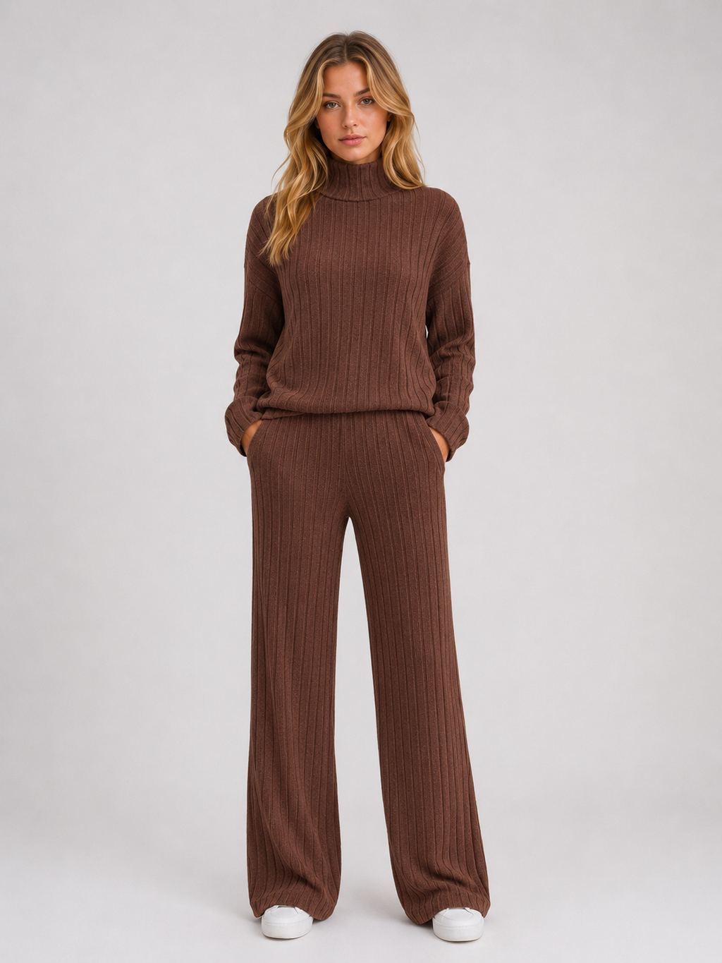 Women's Ribbed Knit Roll Neck Lounge Set