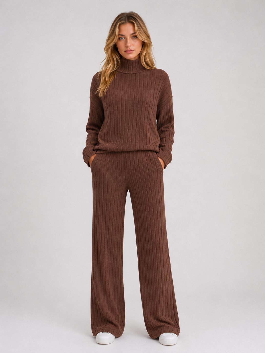 Women's Ribbed Knit Roll Neck Lounge Set