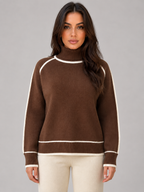 Women's Roll Neck Contrast-Trim Jumper