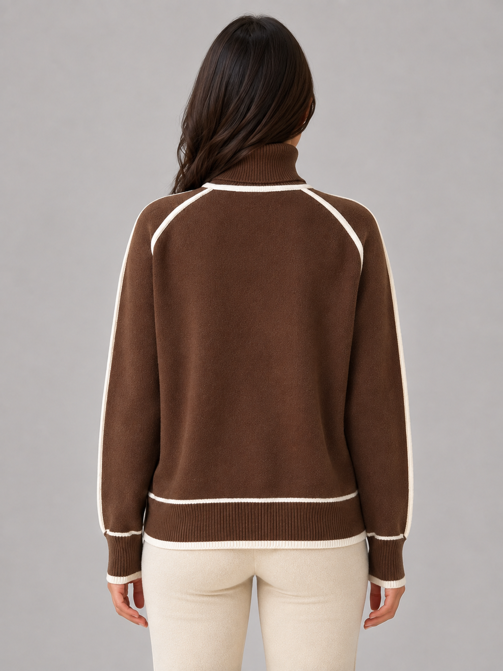 Women's Roll Neck Contrast-Trim Jumper