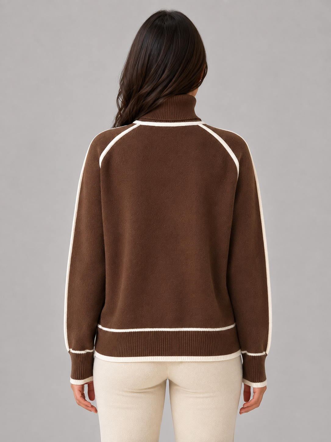 Women's Roll Neck Contrast-Trim Jumper