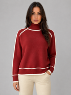 Women's Roll Neck Contrast-Trim Jumper