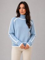 Women's Roll Neck Contrast-Trim Jumper