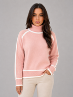 Women's Roll Neck Contrast-Trim Jumper