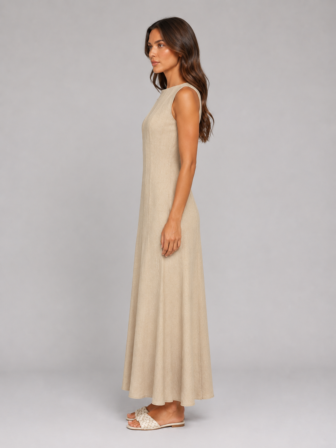 Women's Ruched Sleeveless A-Line Maxi Dress