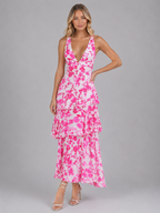 Women's Floral Chiffon Ruffle Maxi Dress