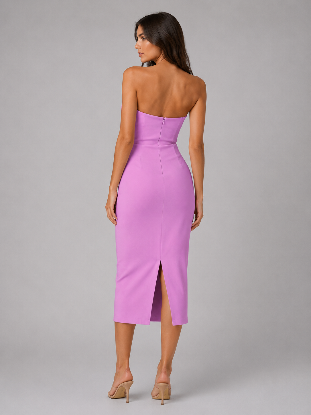Women's Ruched Strapless Midi Dress for Occasions