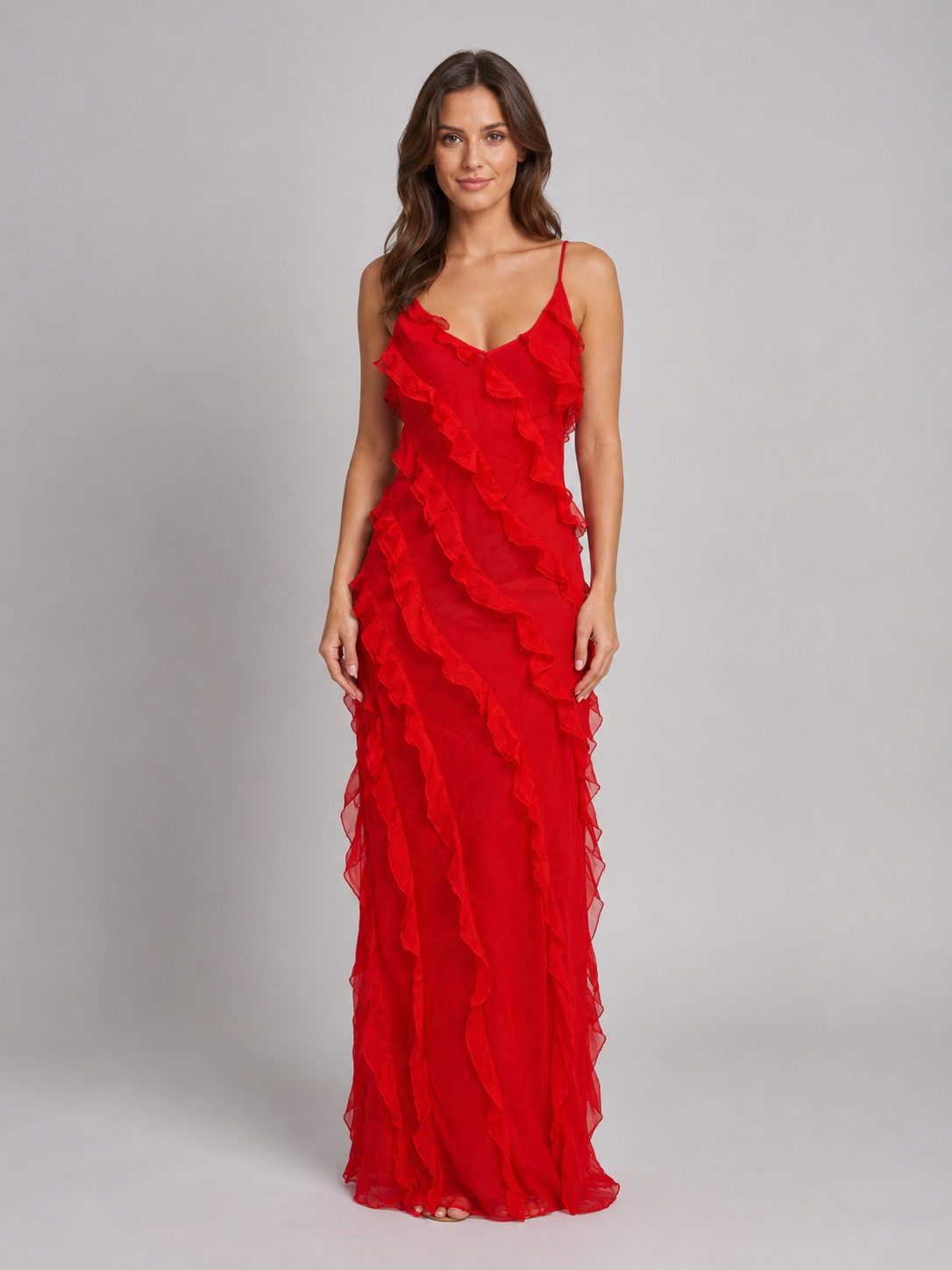 Women's Ruffle Maxi Dress with Flowing Movement