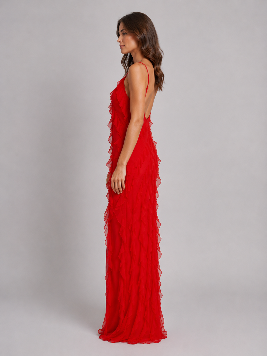 Women's Ruffle Maxi Dress with Flowing Movement
