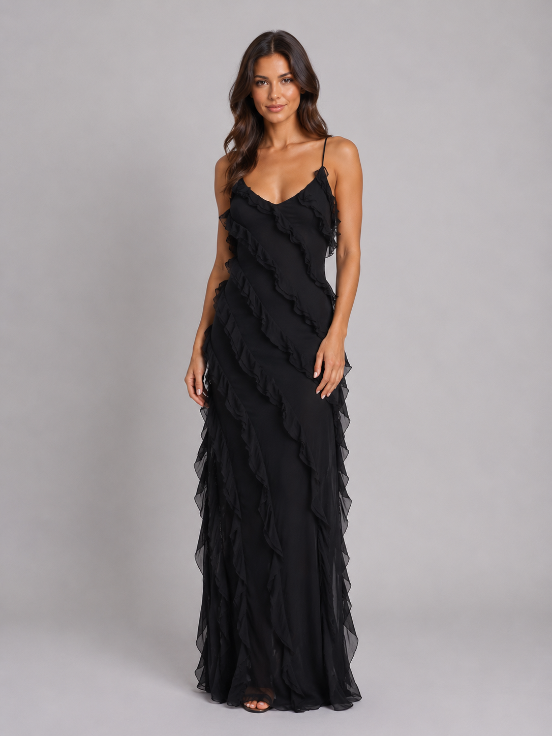 Women's Ruffle Maxi Dress with Flowing Movement
