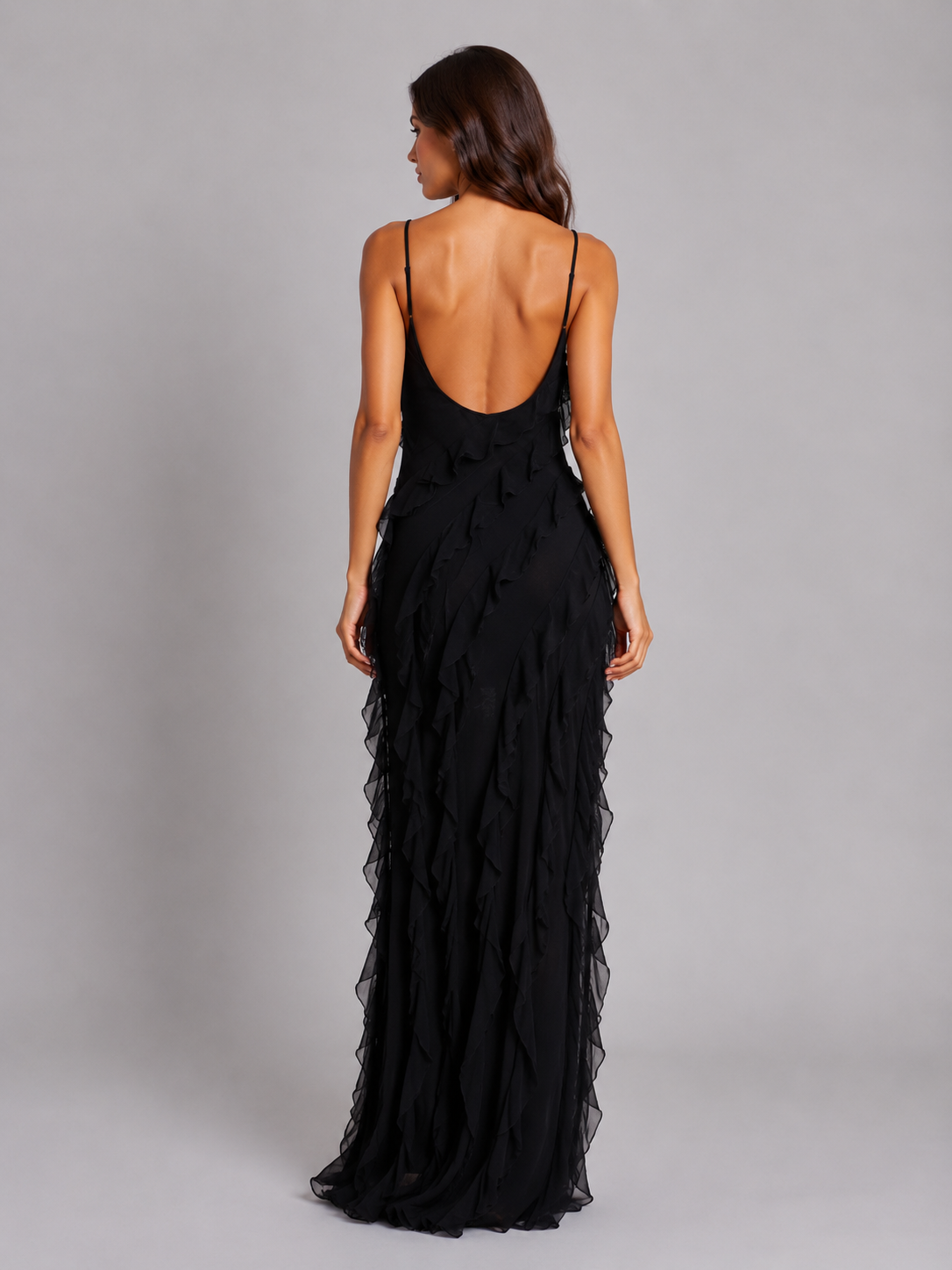 Women's Ruffle Maxi Dress with Flowing Movement