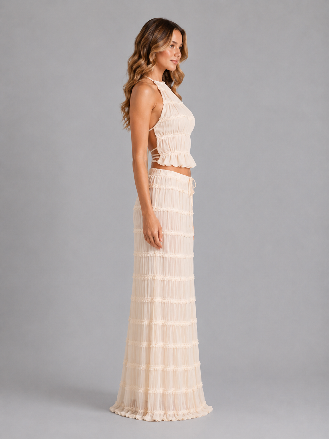 Women's Textured Two-Piece Halter Maxi Set