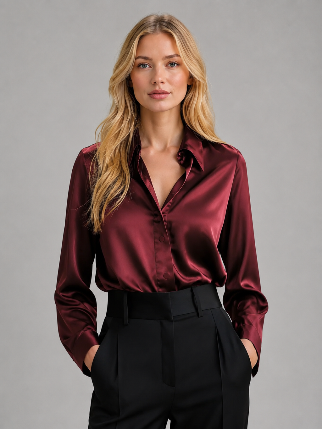 Women's Satin-Feel Blouse with Elegant Drape
