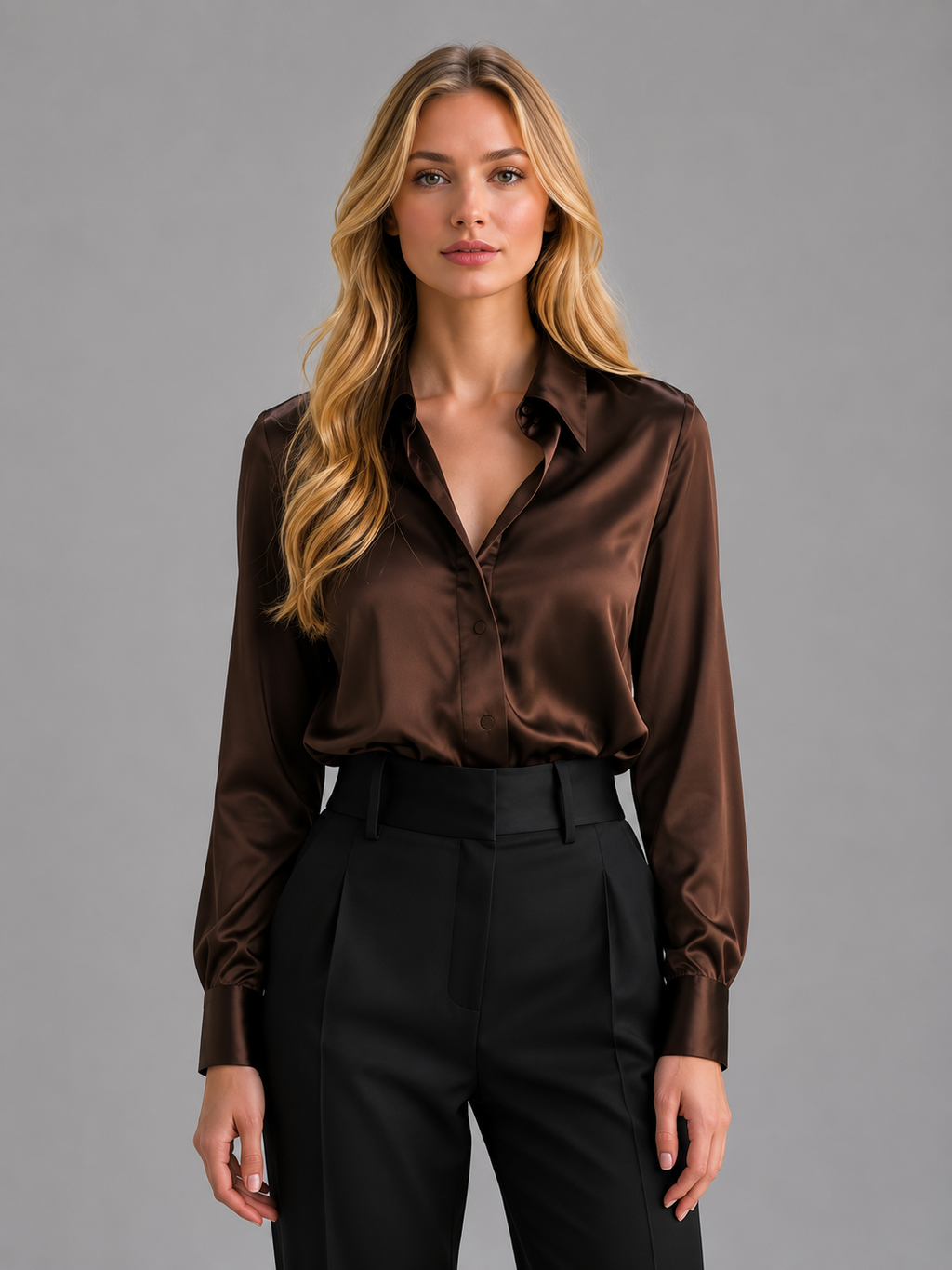 Women's Satin-Feel Blouse with Elegant Drape