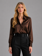 Women's Satin-Feel Blouse with Elegant Drape