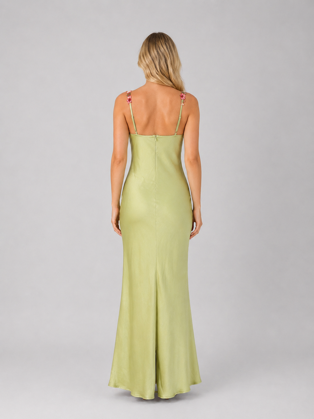Women's Satin Feel Floral Embroidered Maxi Dress